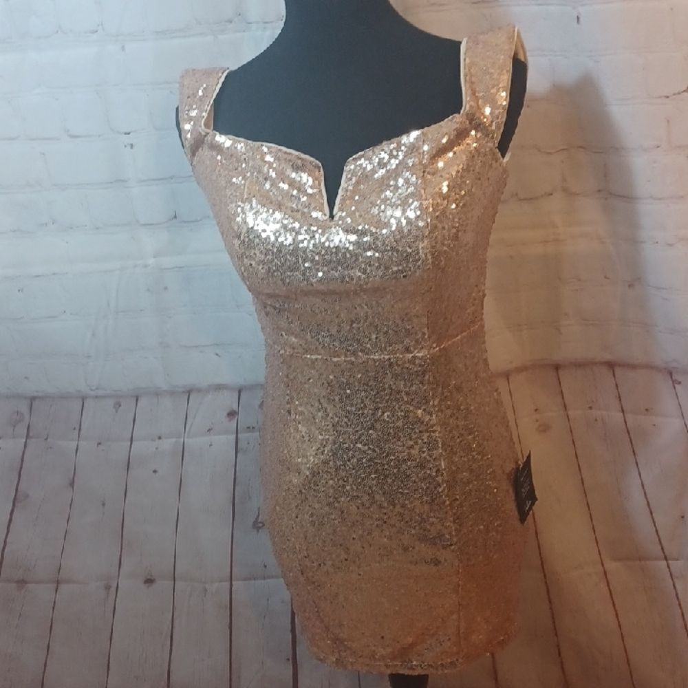 Lulu's Glittering Gold Sequin Mini Party -Holiday Dress S NWT